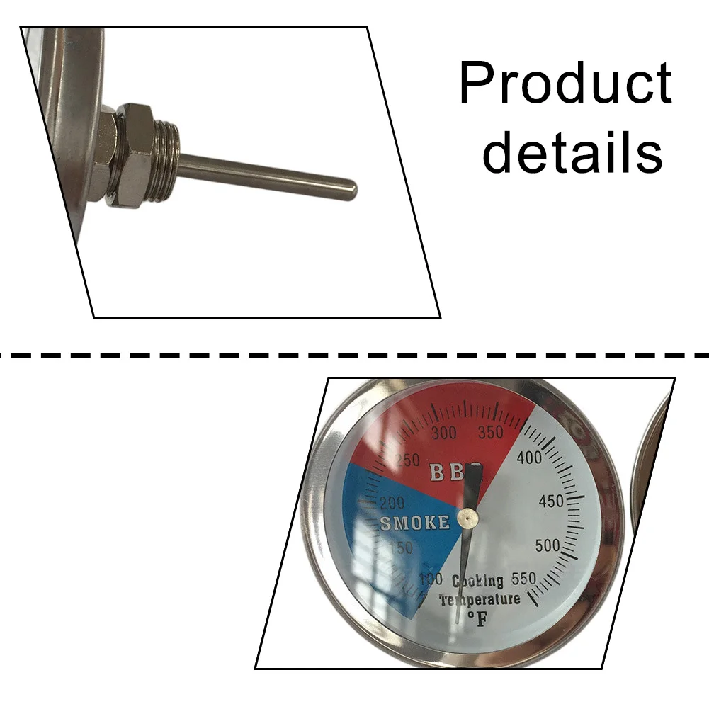 Stainless Steel JX-21J BBQ Thermometer for Oven Grill 100 to 500 Fahrenheit Range 80mm Face No Battery Required