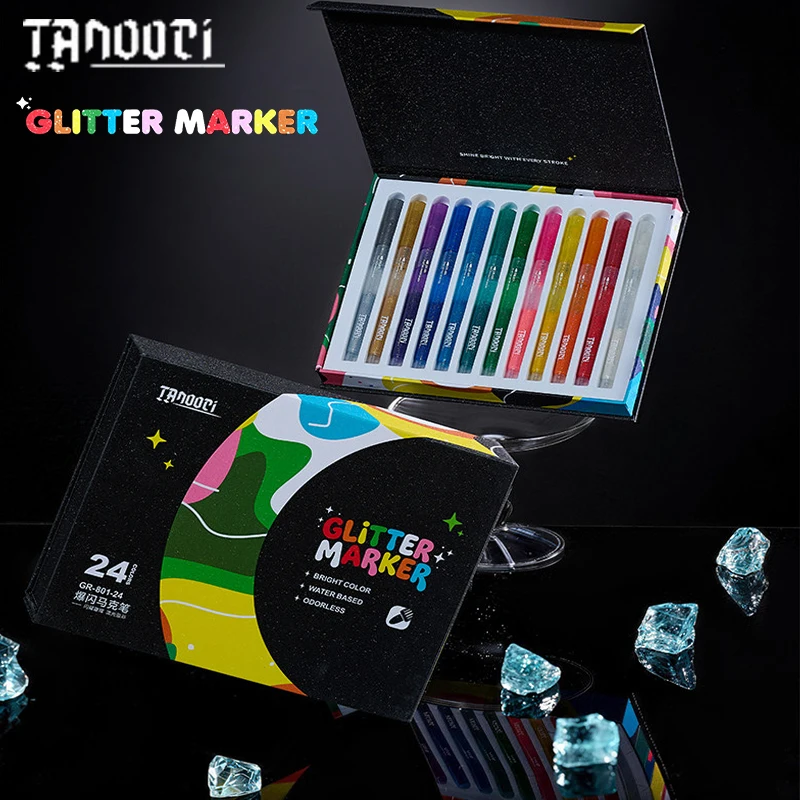 TANOOCI Color Glitter Marker Set Fine Tip Flashy Shimmer Mark Pen for Journaling Scrapbooking Card Making DIY Decorative Writing