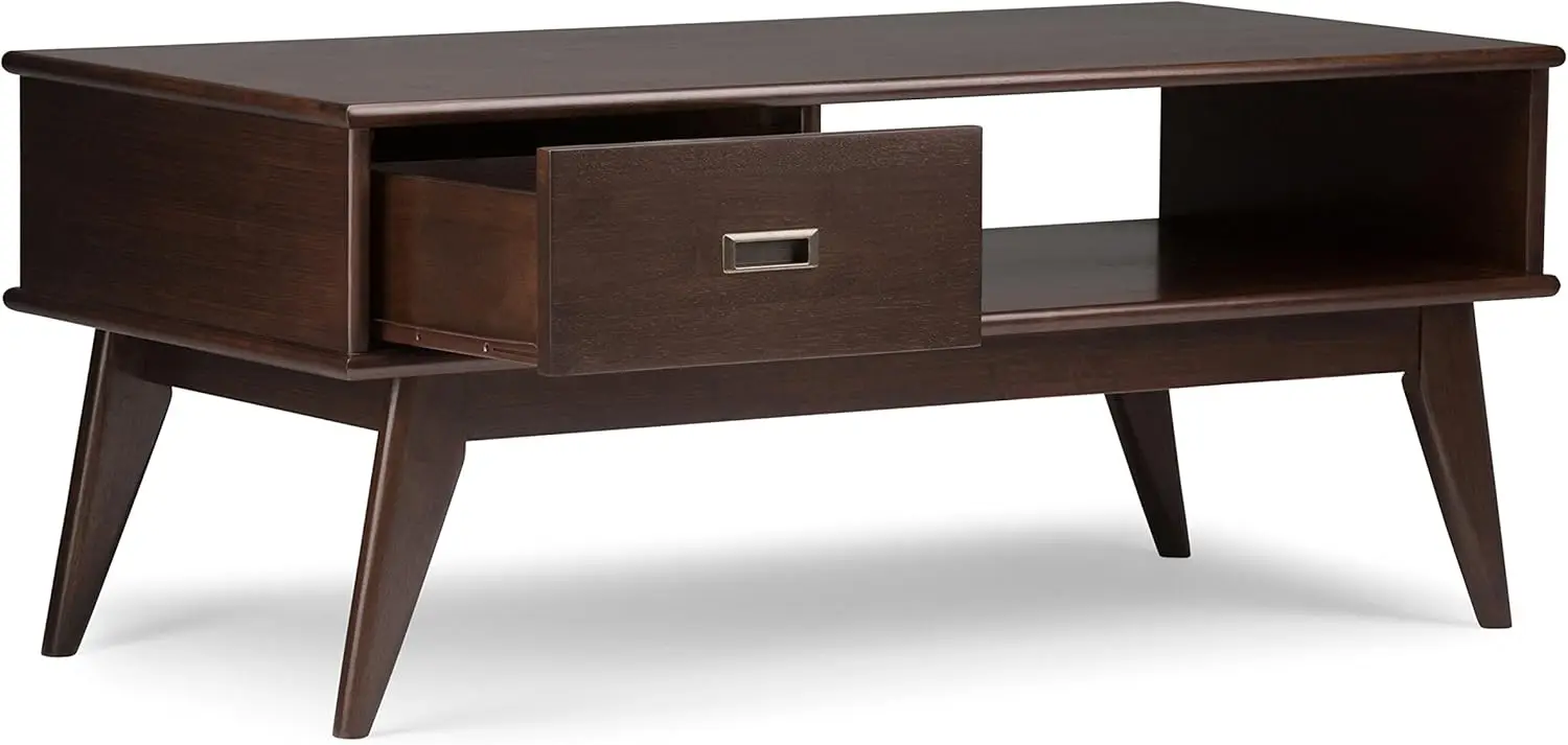 SOLID HARDWOOD 48 inch Wide Rectangle Coffee Table in Medium Auburn Brown, for the Living Room and Family Room