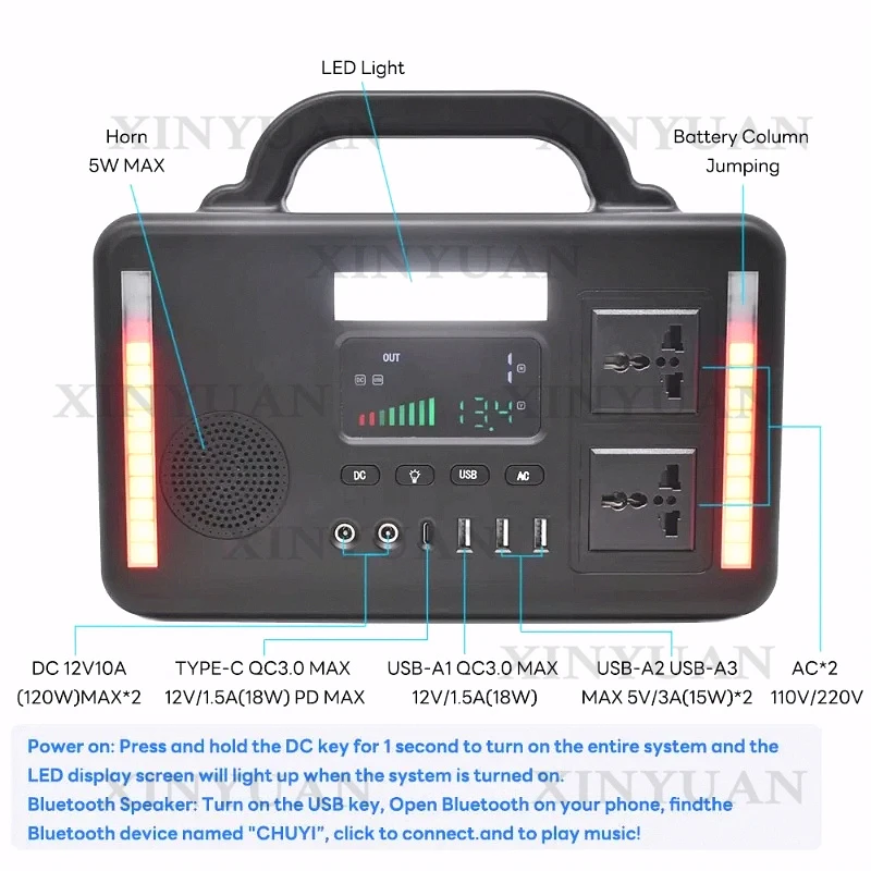 Large Capacity 1000Wh Portable Power Station with 1000W 220V AC Output, Ideal for Camping, Live Streaming, Vending and Emergency