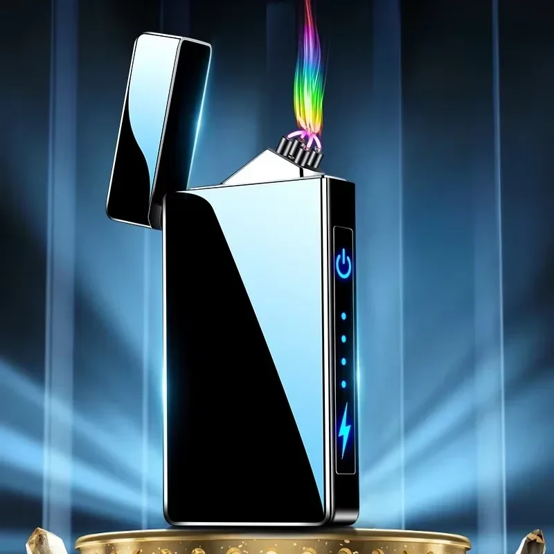 USB Rechargeable Plasma Lighter Electric Windproof Smoking Lighter Metal Double Arc Flameless LED Power Touch Electronic Lighter