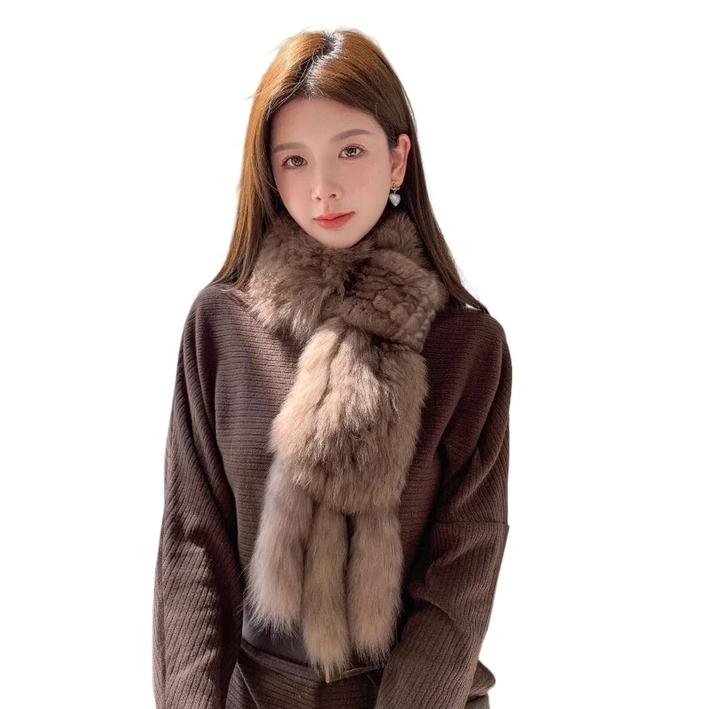

Новый шарф из меха лисы и кролика Рекс, корейская версия, зимний, повседневный, двусторонний, пушистый, элегантный.