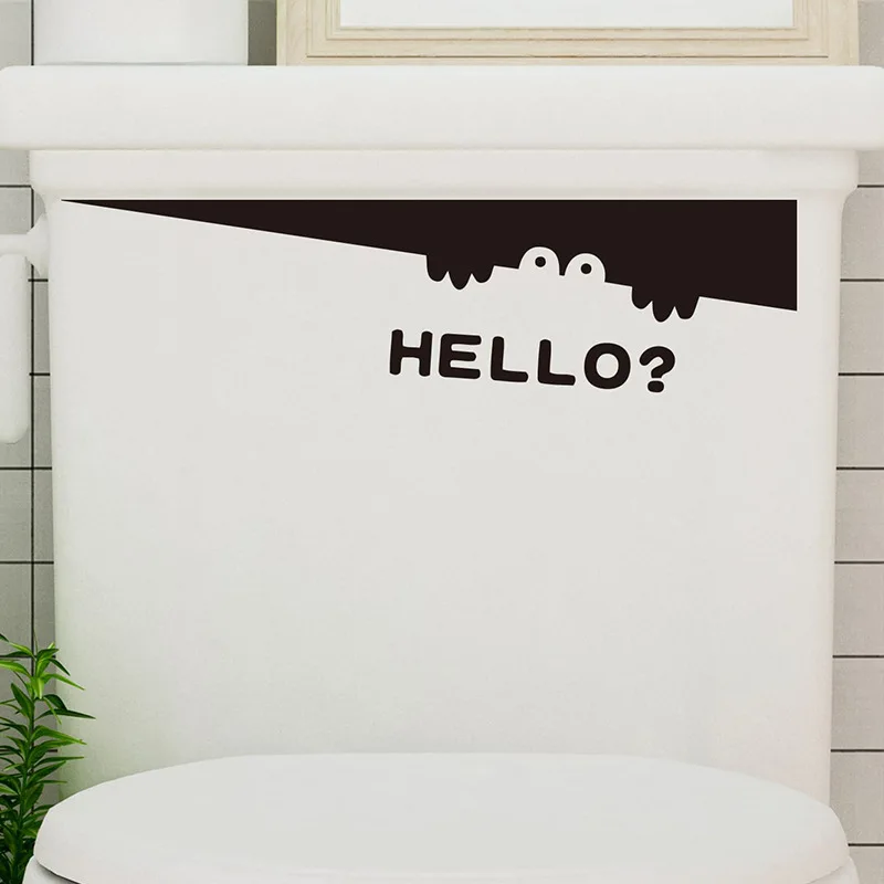 Creative Peep Toilet Sticker, Children's Bedroom, Home Decoration, Hello? Self Adhesive Wall Sticker, Self Adhesive