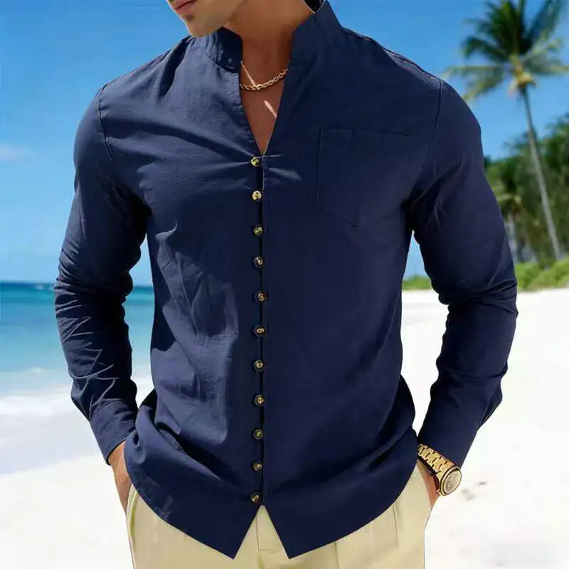 

New 2026 Men's Casual Long Sleeve Shirt Button up Iron Free PU Leather Fabric Spring Summer Trend Independent Cross Border