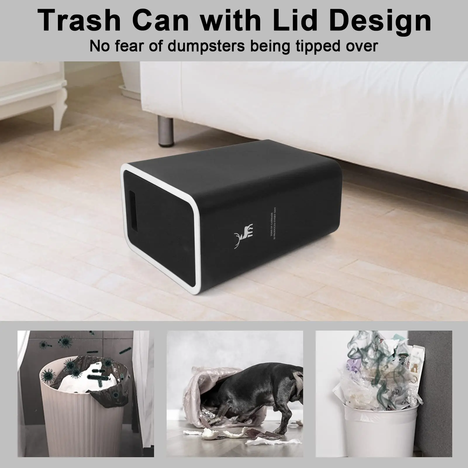 Bathroom Trash Can with Lid, 15 Liters Garbage Can with Press Top, Plastic Trash Bin, Waste Basket for Kitchen|Bedroom|Office