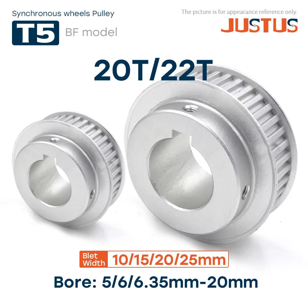 

T5-20T/22T BF Type Alloy Timing Pulley Bore Size 5mm To 20mm Teeth Pitch 5mm For Width 10/15/20/25mm Rubber Belt