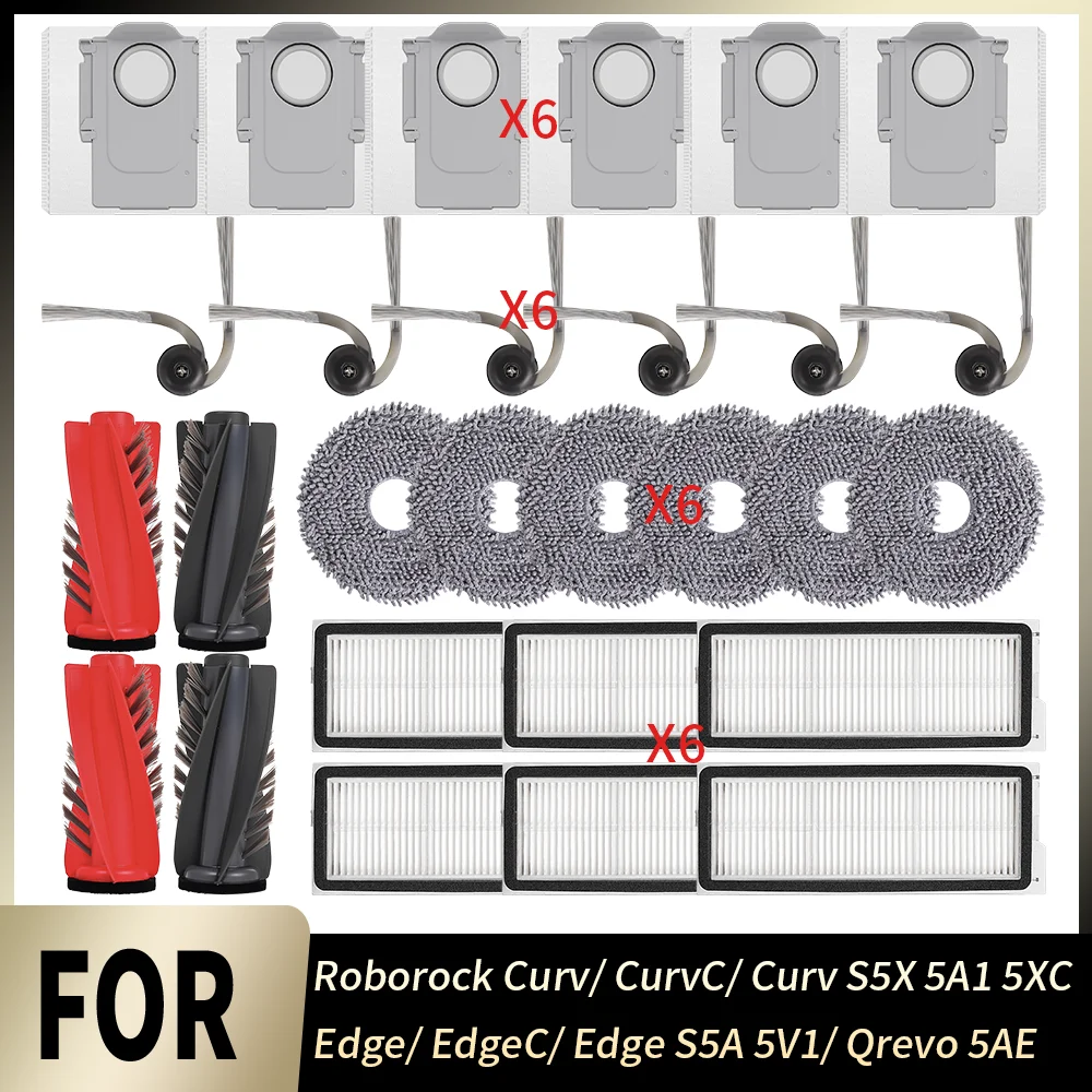 Repuesto de Cepillo Lateral Principal, Filtro, Mopa, Bolsa de Polvo para Roborock Curv/CurvC/Curv S5X 5A1 5XC/Edge/EdgeC/Edge S5A 5V1/Qrevo 5AE