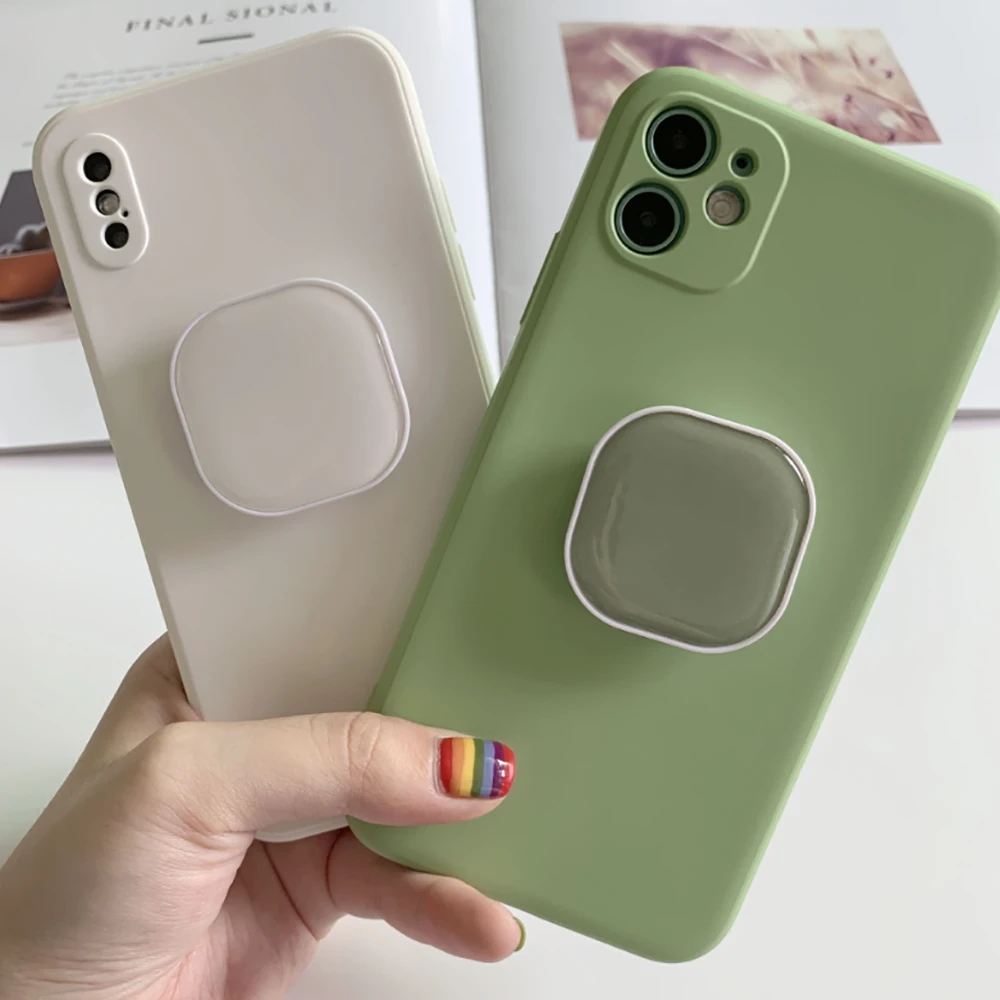 แหวนพับได้สีทึบทรงสี่เหลี่ยมที่วางโทรศัพท์ iPhone ที่วางโทรศัพท์ซ็อกเก็ตรองรับ Samsung ที่วางด้ามจับกระเป๋า