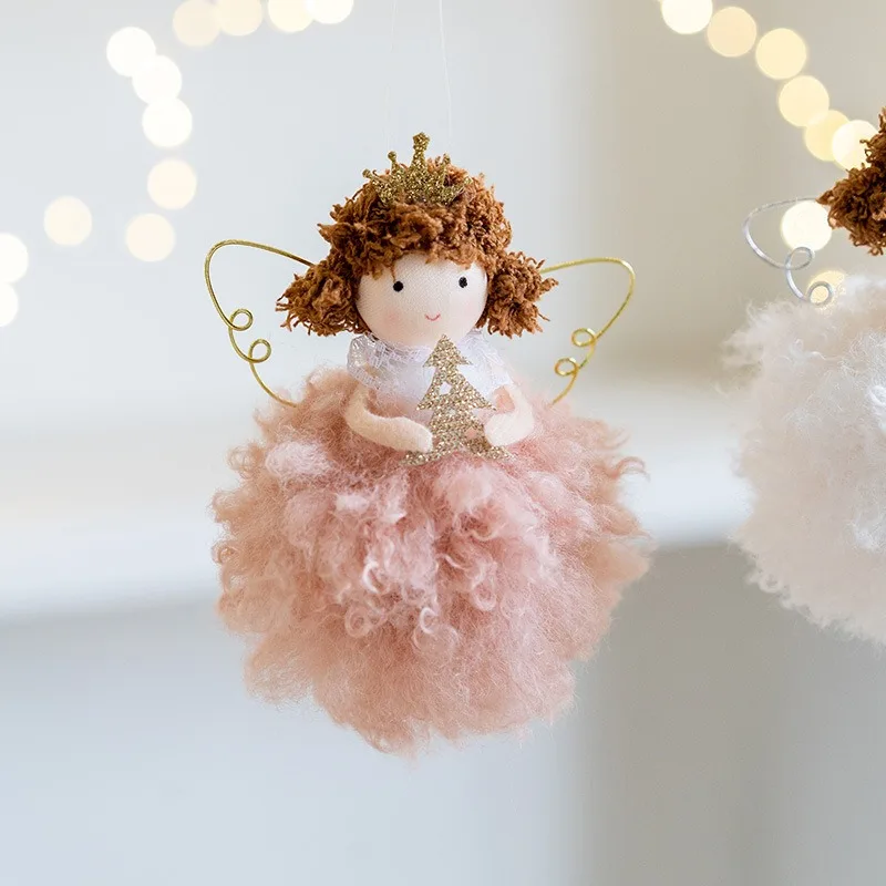 Christmas plush angel girl pendant golden iron wings girl Christmas decoration Christmas tree pendant adornos para navidad 2024