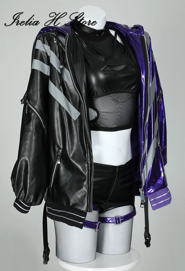 Irelia H Store Game Tken Reina Cosplay Costume jacket tupe top shorts image 2
