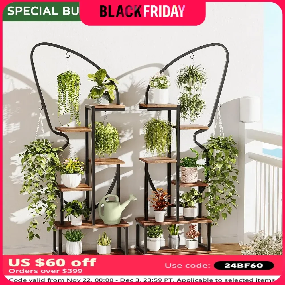 6 Tier Plant Stand Indoor Butterfly Stand for Flowers Large Ladder Plant Shelf With Adjustable Feet for Living Room Plant Stand