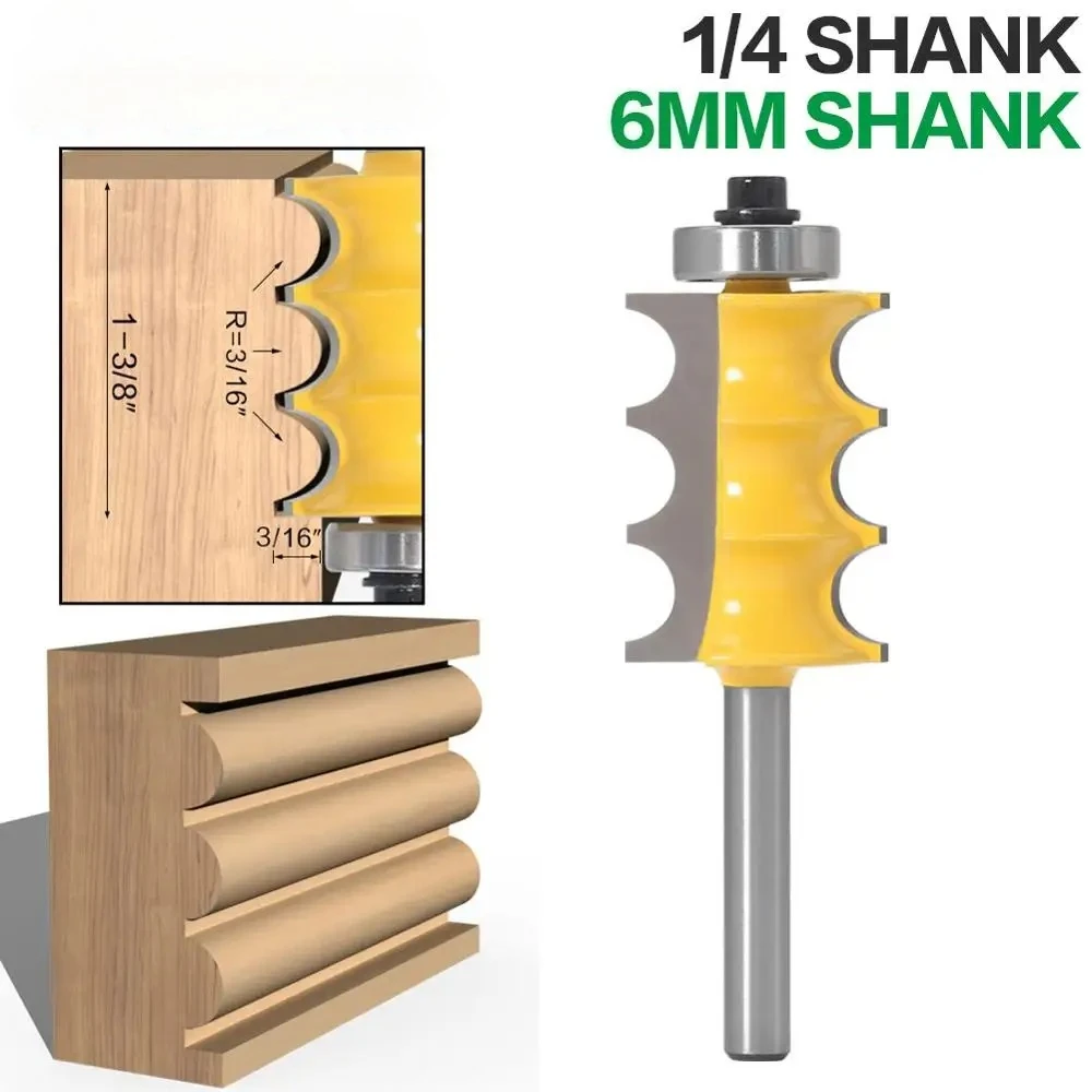 

1pc 1/4"shank 6mm shank High Quality Triple Bead Column Molding Router Bit Tenon Cutter Woodworking Milling Cutters