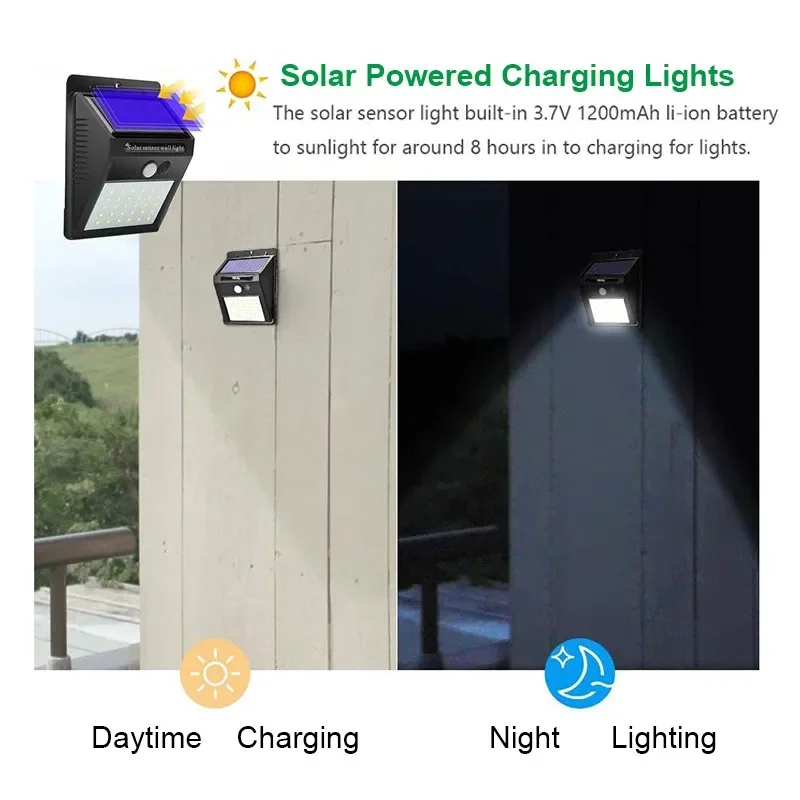 30 levou luz de parede solar com sensor de movimento pir, impermeável, melhor para exterior, decoração do jardim, rua lâmpada