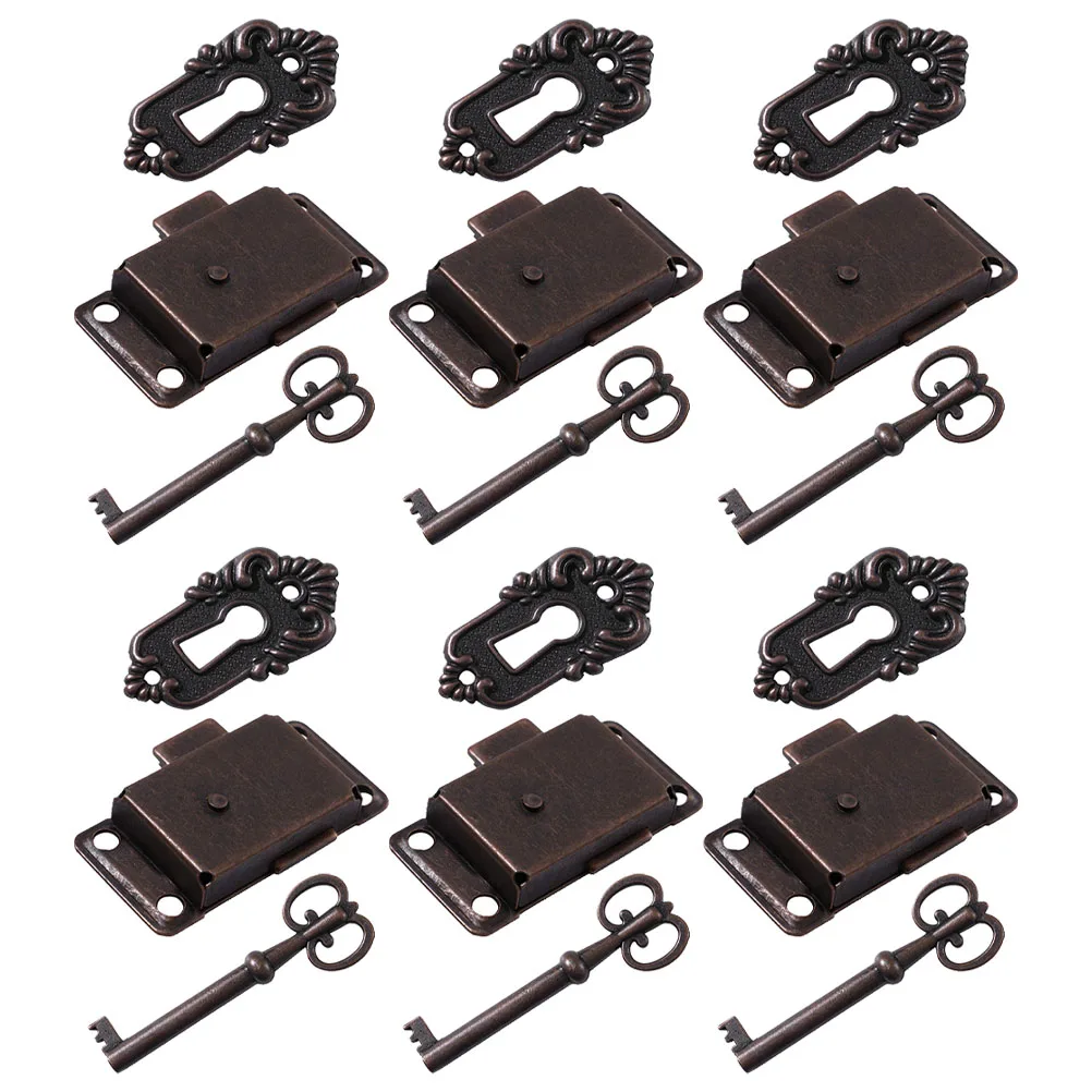 

6 Sets Locks Vintage Metal Classic Iron Dresser Cupboard Lock Latches Jewelry Box Hardware Durable Wooden Cases