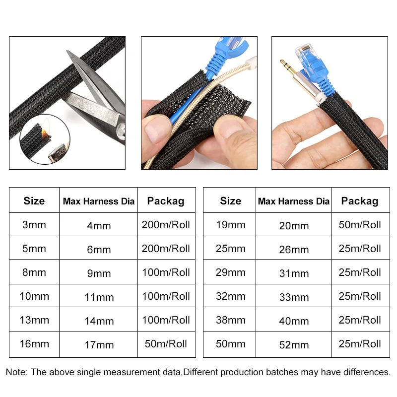 3~32mm Expandable Braided Sleeve 7 colors Self Closed PET Insulated Cable Loom Split Equipment Line Auto Wire Wrap Protect 3~10m