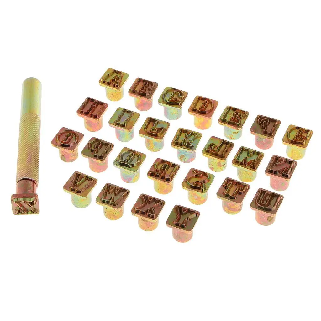 Leather Craft Carving Stamp Set Alphabet Punch Handle Kit for Diy Leather Embossing Tool Wallet Belt Decoration Crafts