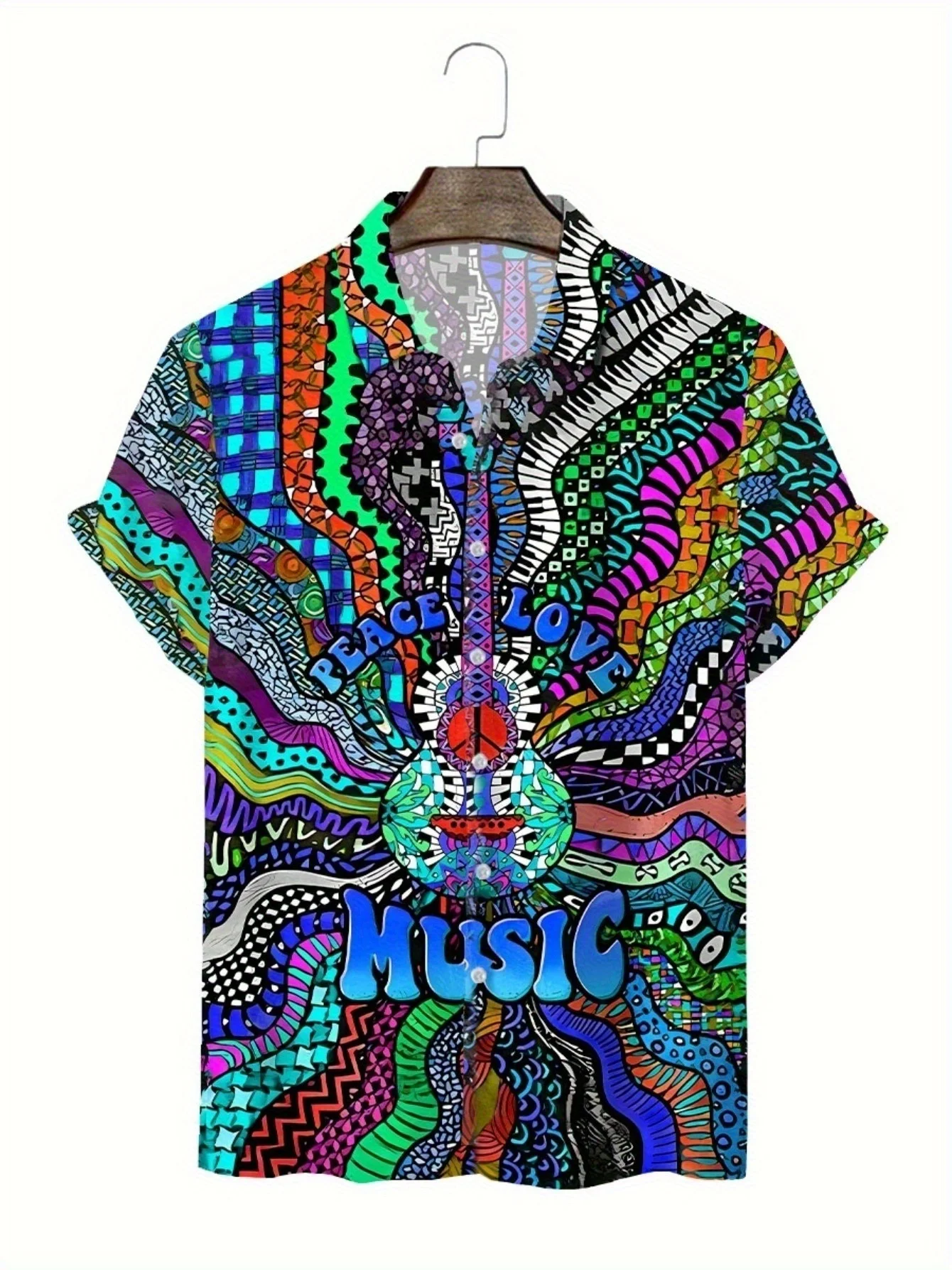

Men'S Shirts, Men'S Lightweight Shirts, Trendy Music Printed Shirt, Guitar Shirt, Casual Shirts, Lapel Shirts, 2025 new shirts