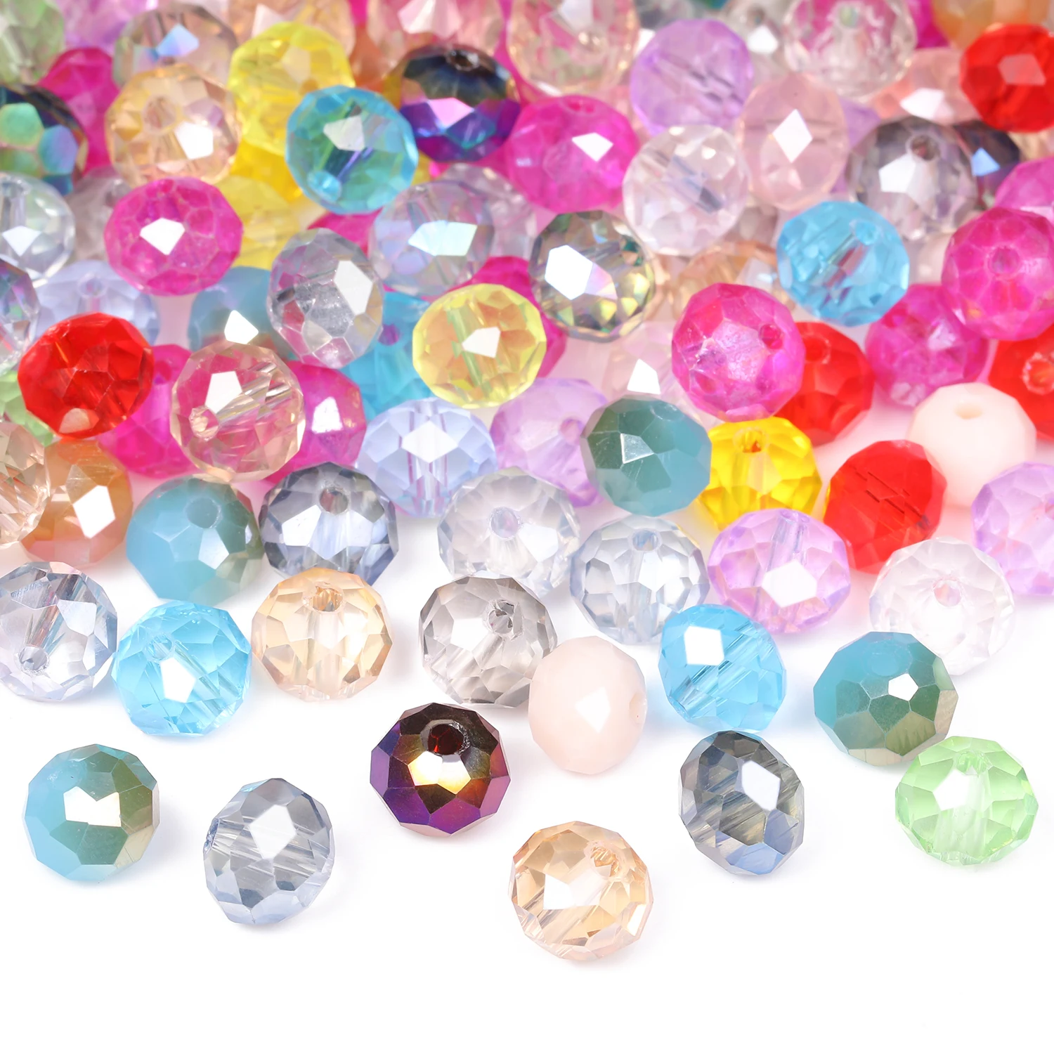 300pcs 8mm Muiticolor Faceted Crystal Quartz Beads Transparent Round Beads for Jewelry Making Handmade DIY Bracelet Necklace