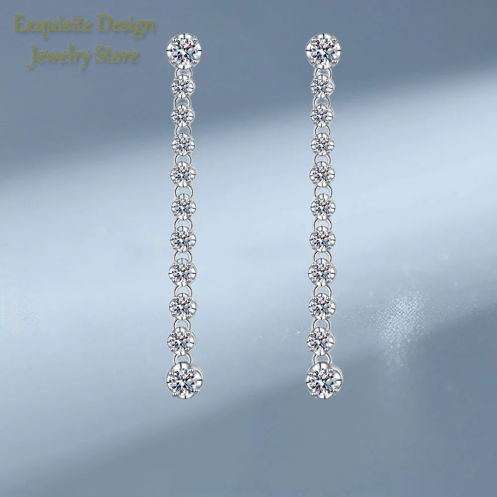

1.18 Carat Moissanite Diamond Drop Earrings for Lady, Pt950 Platinum Tassel Long Earring Temperament Personality Wedding Jewelry