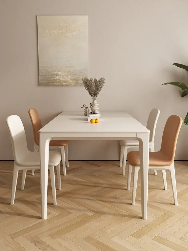 Cream wind solid wood rockboard dining table and chair rectangular modern simple small household ash wood