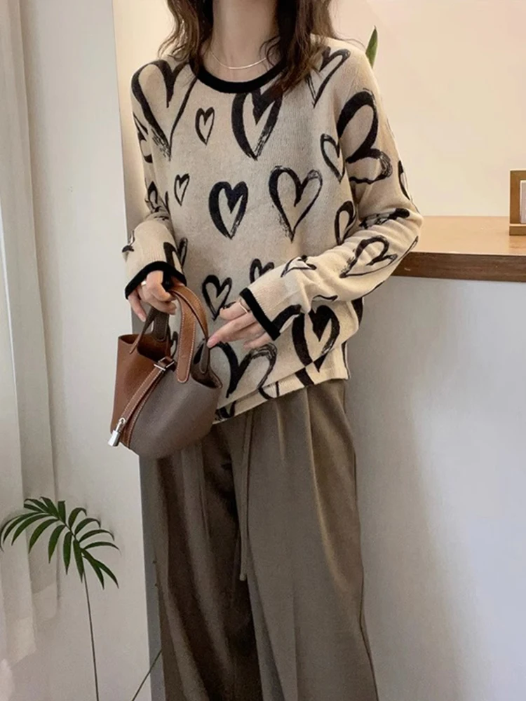 Maglione lavorato a maglia lungo allentato casual da donna sopra la testa Sle Comodo design V-Ne Coreano Faion Camere Top in lana