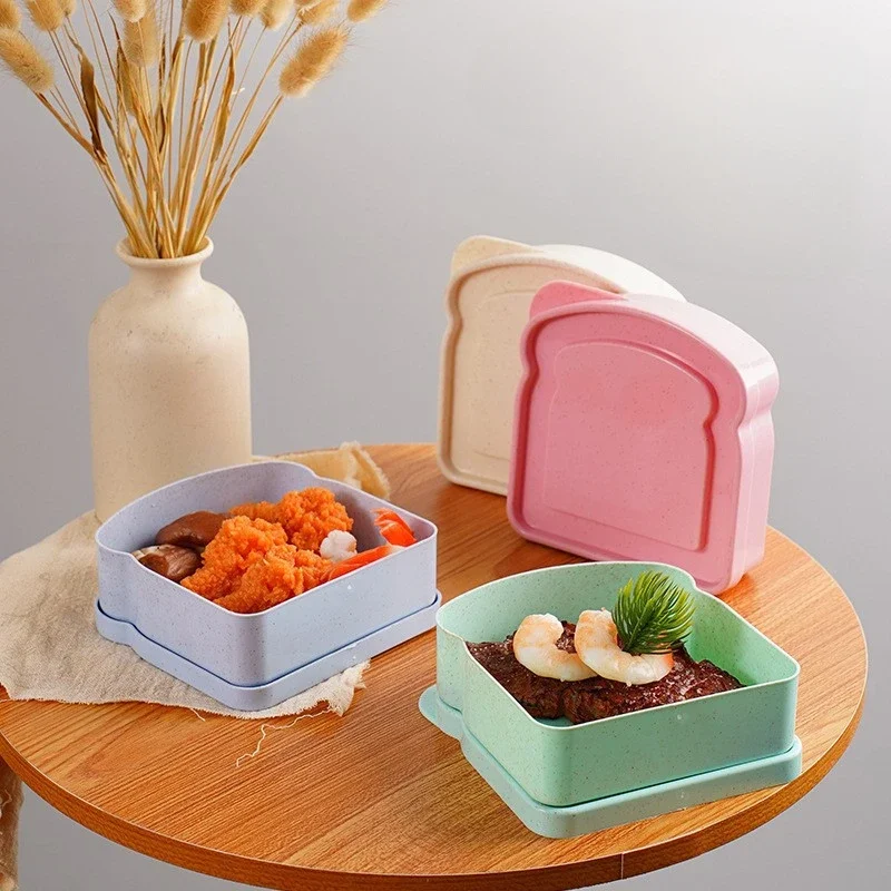 Wheat Straw Portable Toast Shaped Lunch Box with Lid Bread Sandwich Reusable Kitchen Meal Prep Storage Containers Storage Boxes