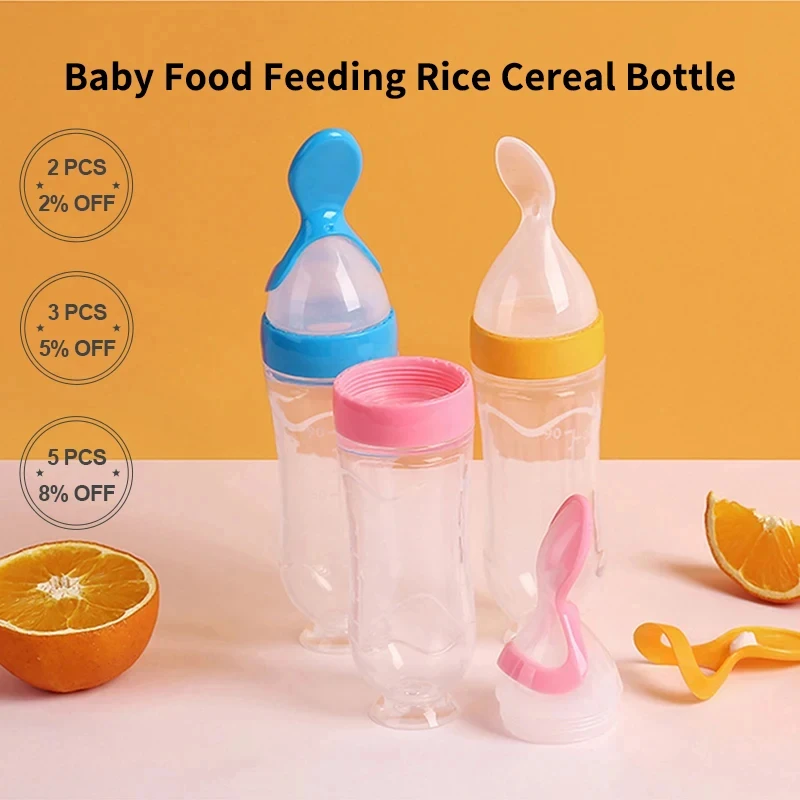 Squeezing Feeding Bottle Silicone Newborn Baby Training Rice Spoon Infant Cereal Food Supplement Feeder Safe Tableware Tools