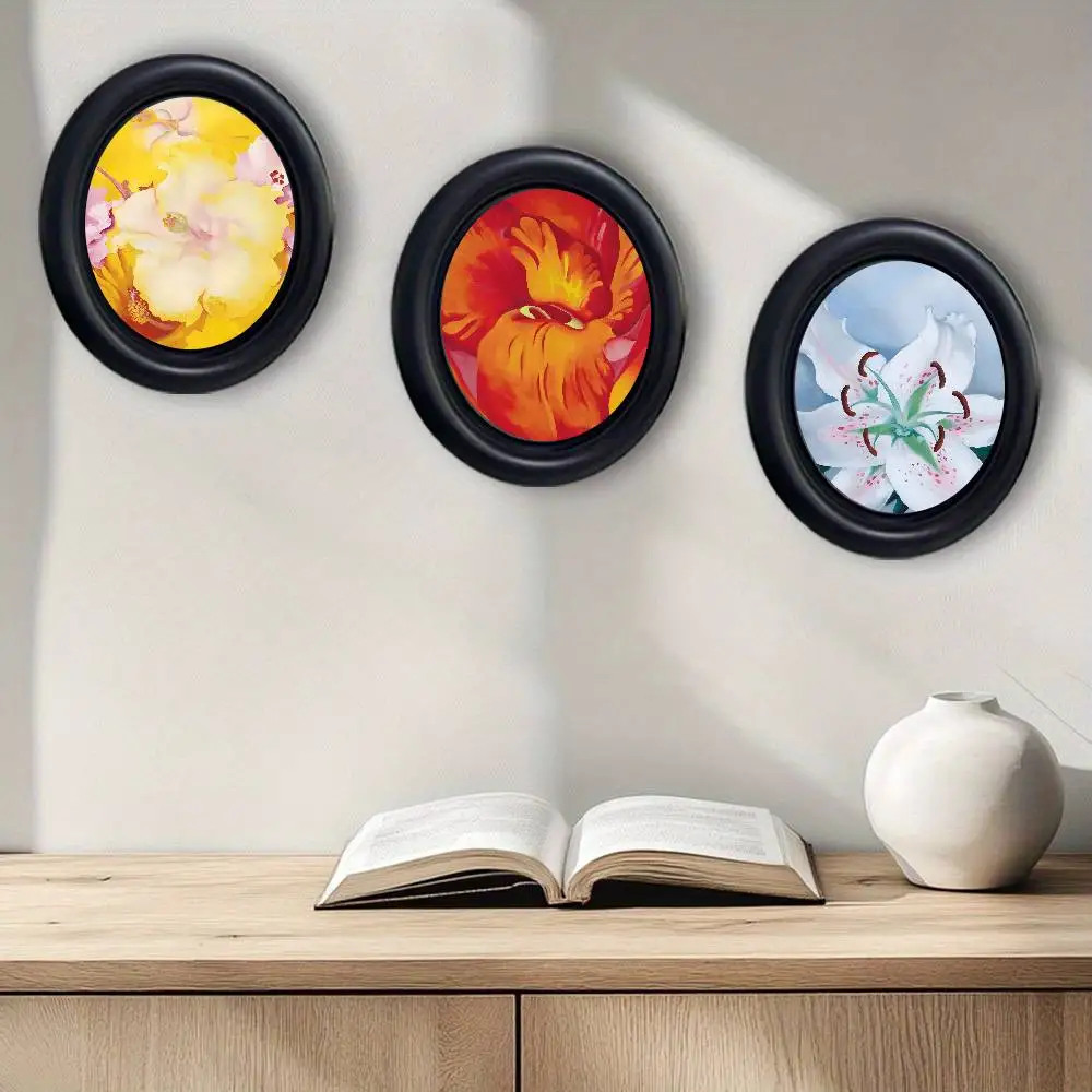 Georgia O'Keeffe-style artistic flower Wooden Elliptical Photo Frame, Perfect for Home & Holiday Decoration, Great Gift Choice