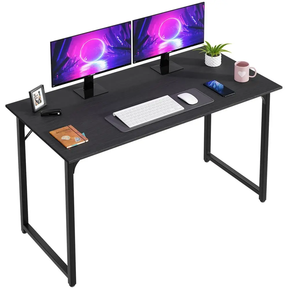 

47 Inch Computer Desk Black Office Desk with Metal Frame, Adjustable Feet WaterResistant, Scratchproof Surface Sturdy Writing T