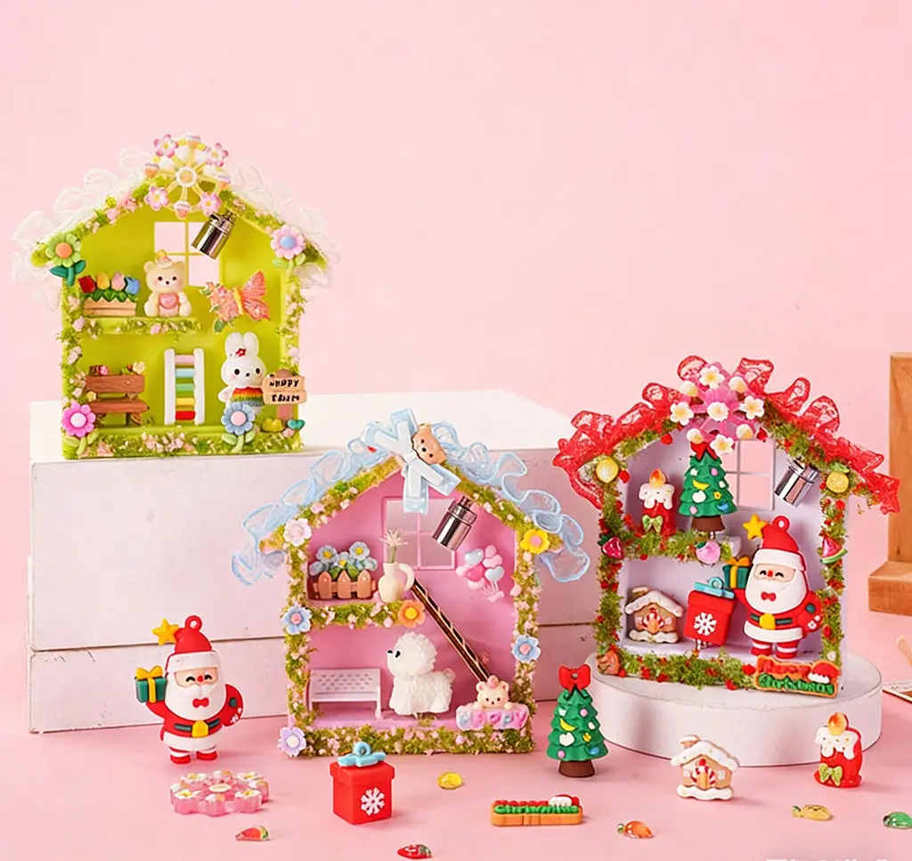 DIY Miniature Dollhouse with LED Light,Handmade Cottage Micro Landscape Decor,Creative Desktop Ornament for Kids&Christmas Gift