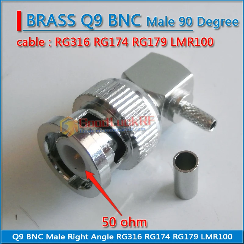 Q9 BNC Male 90 Degree Right Angle plug Crimp For RG316 RG174 RG179 LMR100 Cable 50 ohm Brass RF Connector Coax Adapter CCTV