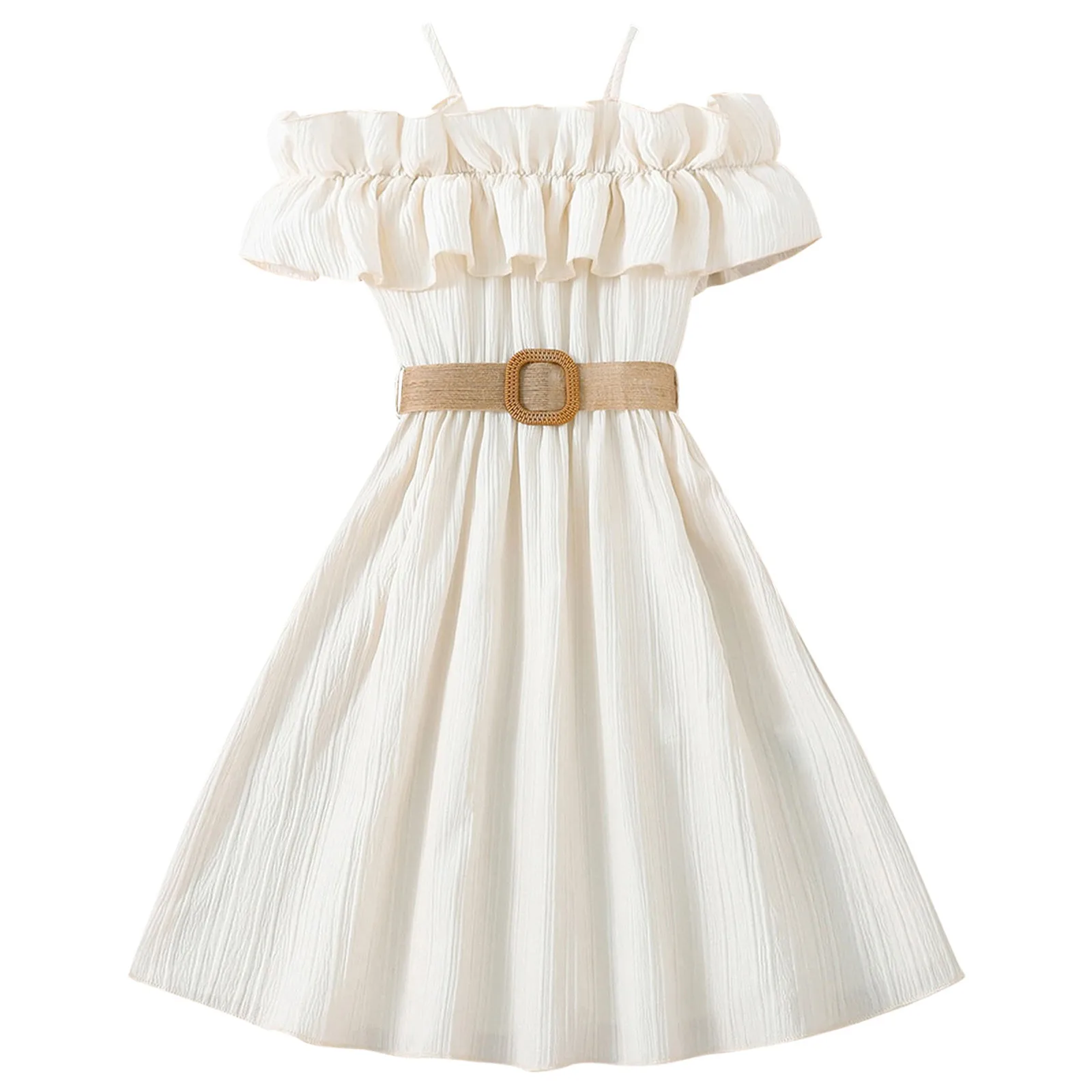 Elegant Children Swing Dress Kids Girls Solid Color Ruffles Evening Formal Party Princess Dress Girls Gown Sundress Vestidos