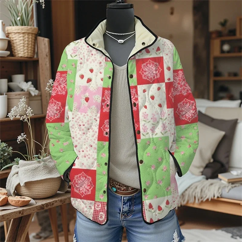 

Floral Digital Print Padded Cotton Jacket Lightweight Quilted Warm Coat For Women And Teens Cozy Streetwear Autumn Winter Gift