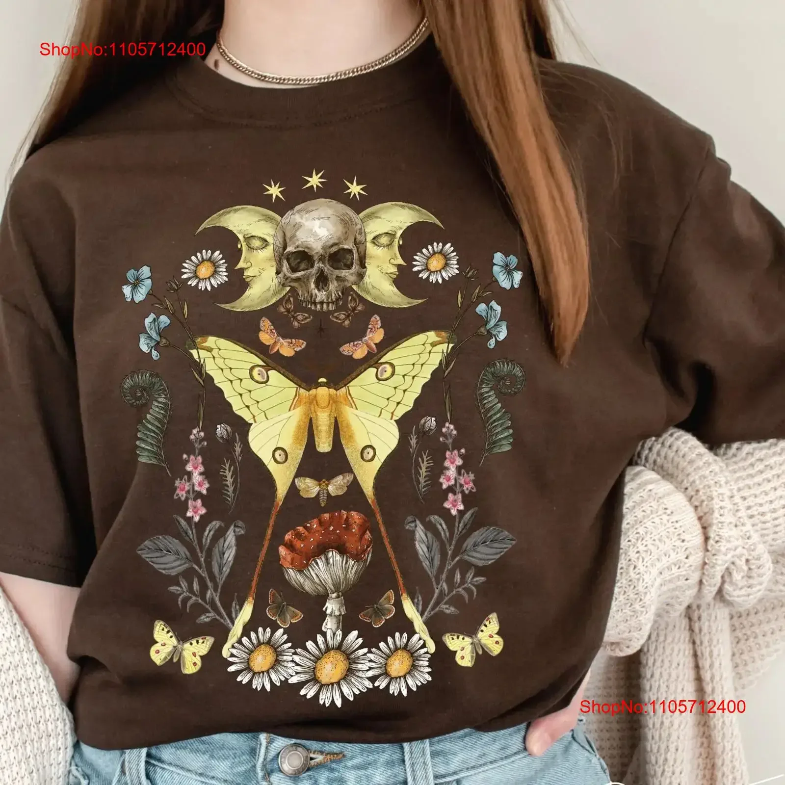 Aesthetic Moth T Shirt Cottage core clothing Goblincore Dark academia Mushroom shirts Skull Moon phase Witchy vintage Washed