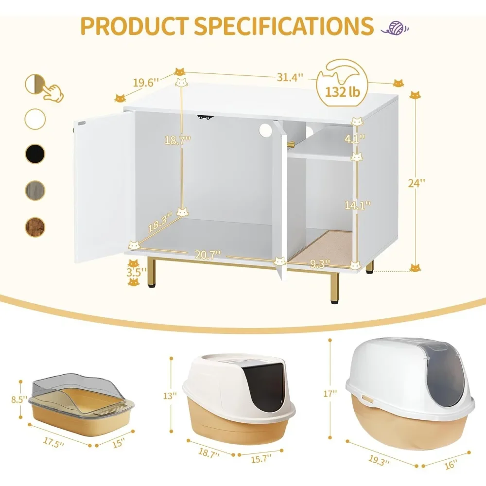 

Закрытый корпус кошачьего туалета, скрытый ящик для туалета, корпусная мебель с местом для хранения, деревянный домашний кошачий домик, большой, современный конец T