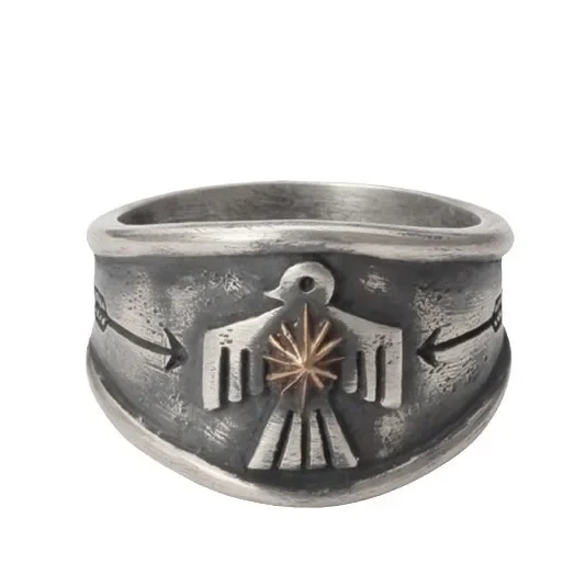 NewImported Thunderbird Ring, Retro, Small and Popular, Old Style Indian Totem Open Pair Ring image 5