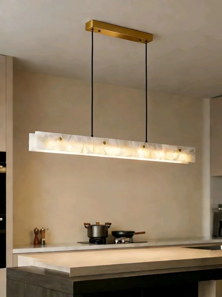 

Minimalist Design Natural Marble Pendant Light Modern Restaurant Kitchen Long LED Hanging Chandelier Light Stone Ceiling Decor