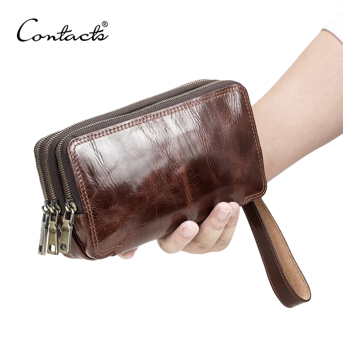 CONTACT'S Echt leer Heren Clutch Bags Luxe Designer Sling Schoudertas Lange portemonnee Damestas Handtas Portemonnee Telefoonzak