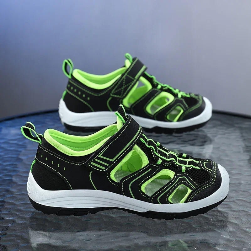 Children's Sandals Summer New Breathable Boys' Sports Sandals Anti Slip Hollow Hook&Loop Wear Resistant Kid's Beach Shoes