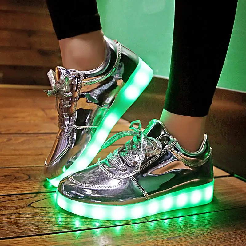 RayZing Moda Unissex Sapatos Led Para Adultos Schoenen homens Casuais Chaussures Lumineuse Light Up Shoes amante Luminoso Ouro Prata