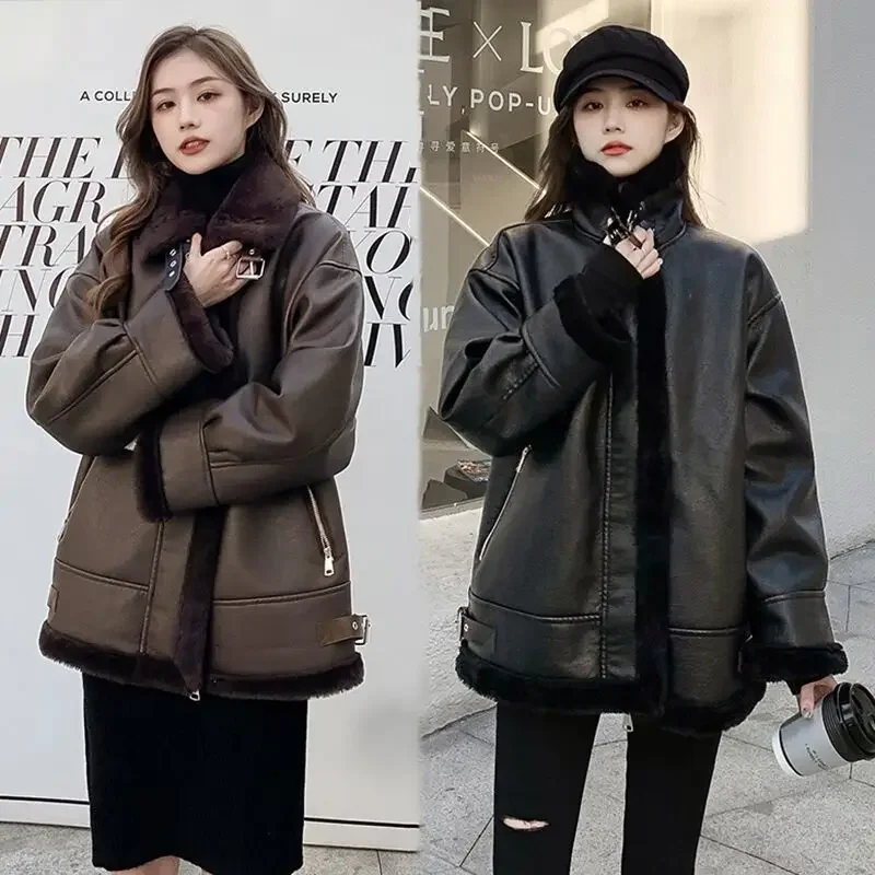 Women Office Lady Faux Fashion Thick Warm Winter Coats Spliced Jackets Women Stand Fur Collar Fake Jacket Outerwear N92