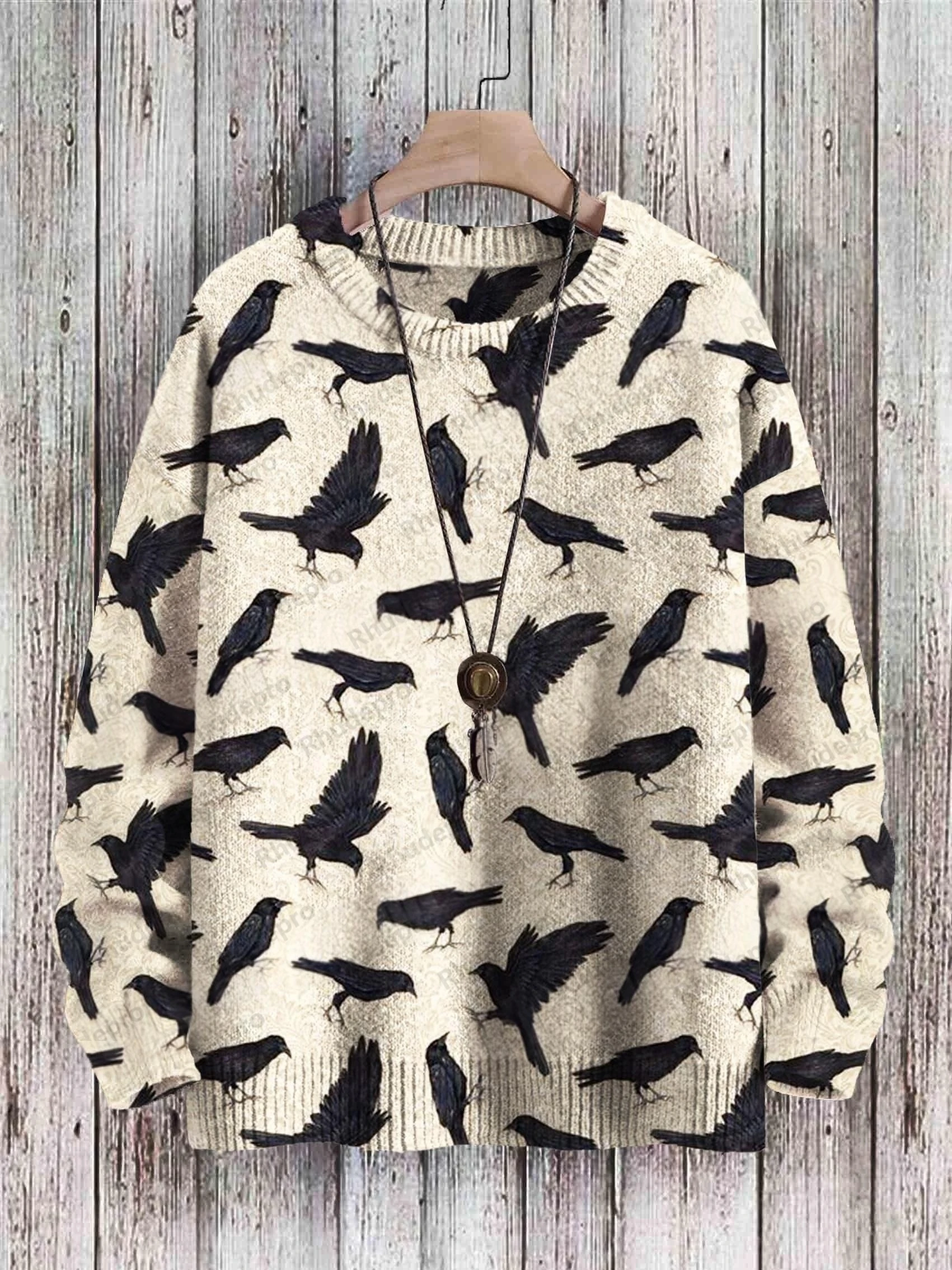 Winter Unisex Casual Knit Pullover Sweater Retro Funny Moon&Sun Art Pattern 3D Printed Crewneck Knitted Sweaters