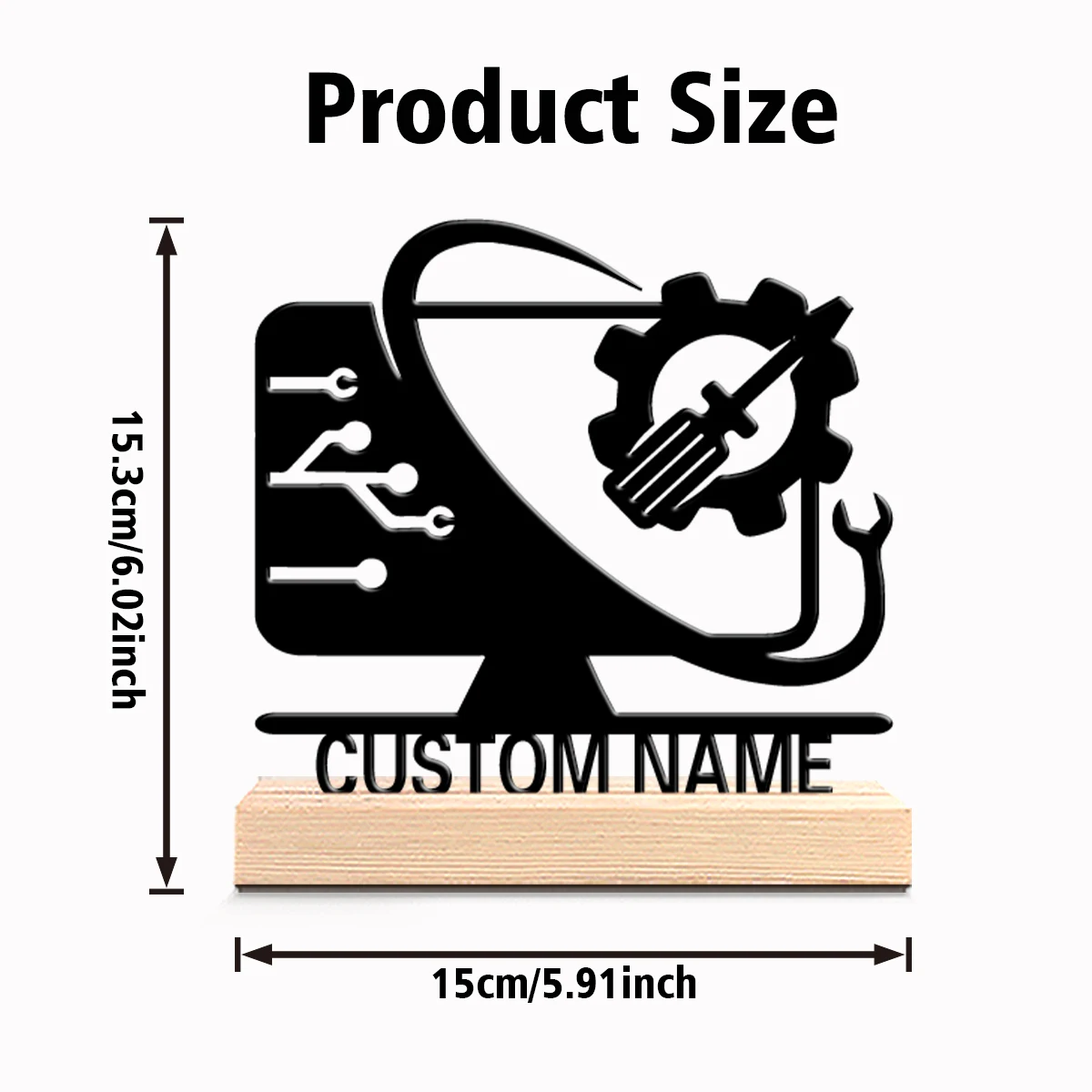1 قطعة تكنولوجيا مخصصة رومانسية للاتصال العالمي تماثيل معدنية ديكور علمي بقاعدة خشبية، مثالية لـ Cl