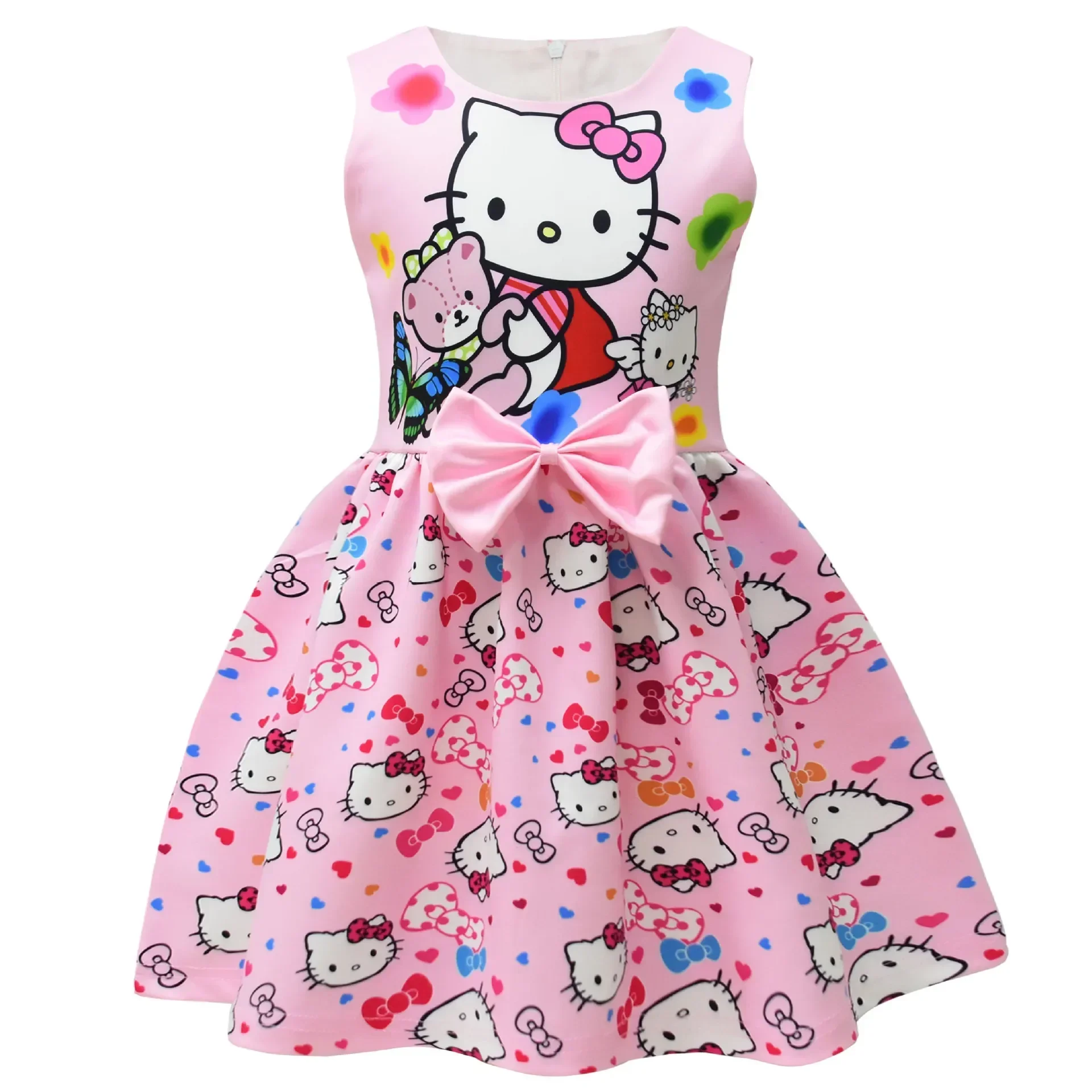 Sanrio T-shirt dress kuromi girls pink robes hello kitty children princess Short sleeve holiday party ceremonial dress