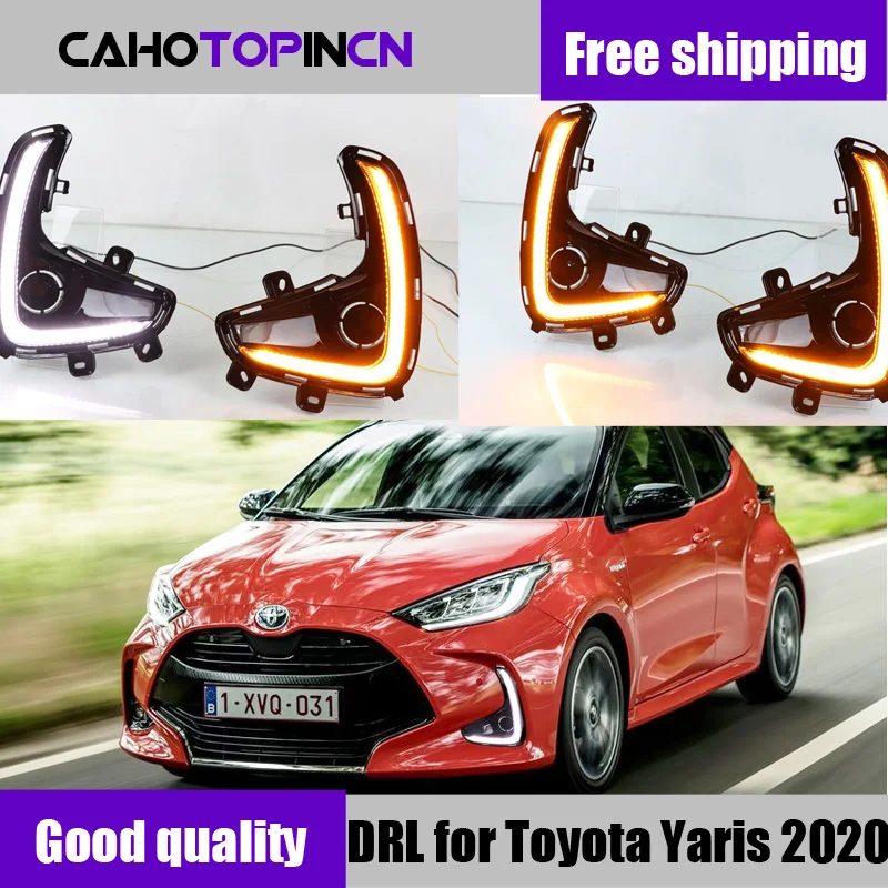 

Светодиодные дневные ходовые огни для Toyota Yaris 2020 2021, 2 шт., динамические поворотные желтые сигнальные реле, Автомобильные светодиодные дневные ходовые огни 12 В