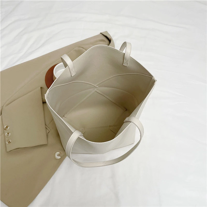 Große Kapazität Tasche Für Frauen Pu Leder Handtasche Designer Eimer Schulter Tasche Weibliche Top Griff Tote Einfache Reisetasche Schwarz – Detail 17