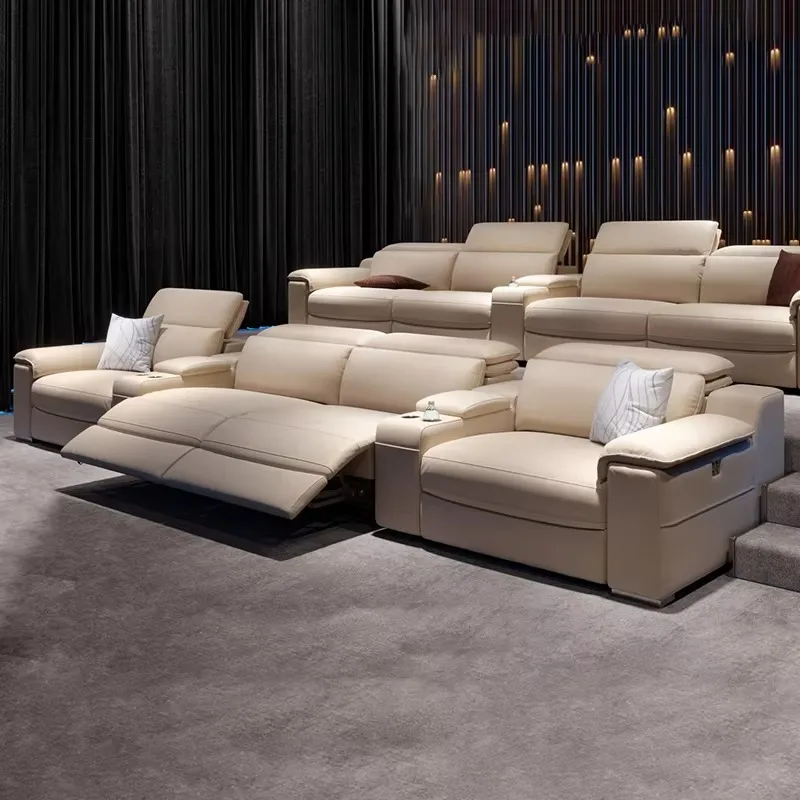 High-End Modern Electric Sectional Sofa Zero-Wall Function Genuine Leather Sponge for Home Theater Living Room Audio-Visual
