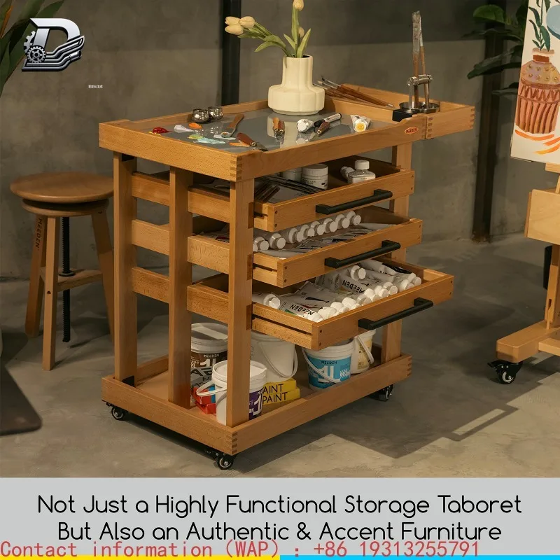 

【From China】MEEDEN Art Supplies Storage Cart: 5-Tier Solid Beech Wood Rolling Cart With 3 Drawers - Craft With 4 Wheels