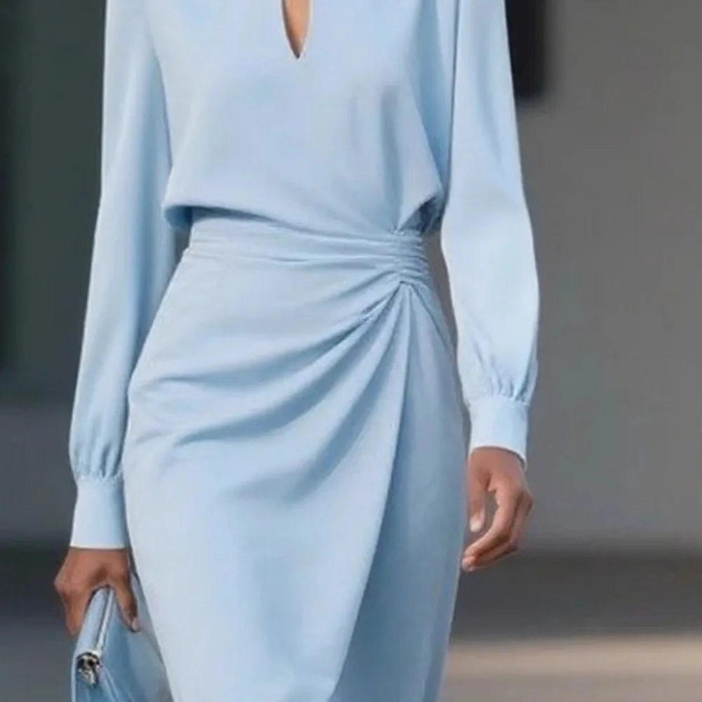 Vestido plisado con escote redondo y recortado en la cintura con temática de otoño para mujer