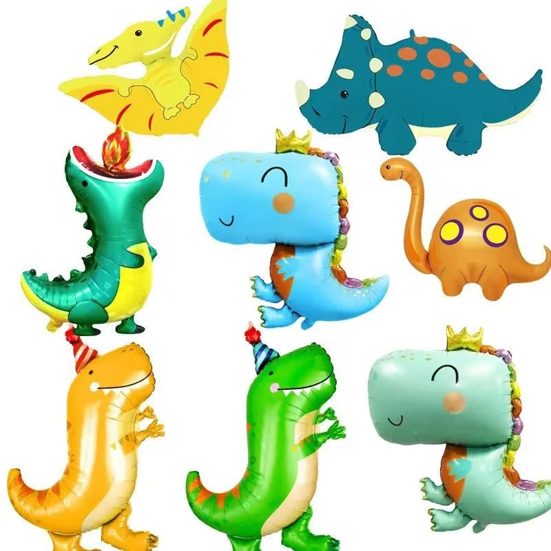 New thickened cartoon big dinosaur shape aluminum film balloon Q version Tyrannosaurus rex forest theme party decoration balloon